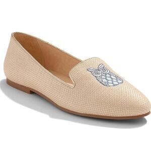 Jack Rogers Ginny 2 Flats Womens Size 9.5 Beige Embroidered Owl Slip On Loafer